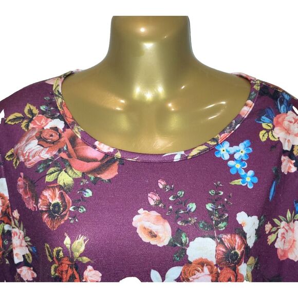 Bluetime Medium Red Floral Swing Dress Pullover Cotton Blend Stretch Waist BOHO - Picture 8 of 13